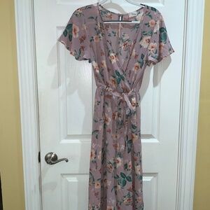 Fig & Olive floral faux wrap jumpsuit Sz XL flutter sleeves side ties keyhole